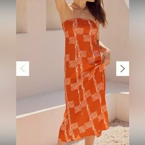 NWOT Anthropologie Orange Linen Strapless Maxi Dress Size XL